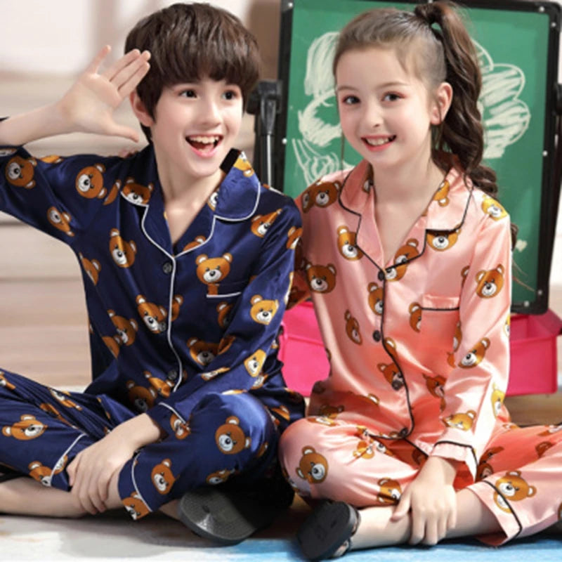 New Lapel Printed Set Long-Sleeved Pajamas Set Girls Bear Cartoon Children's Home Wear Toddler Boy Pyjamas Pjs for Kids GoodSnoze