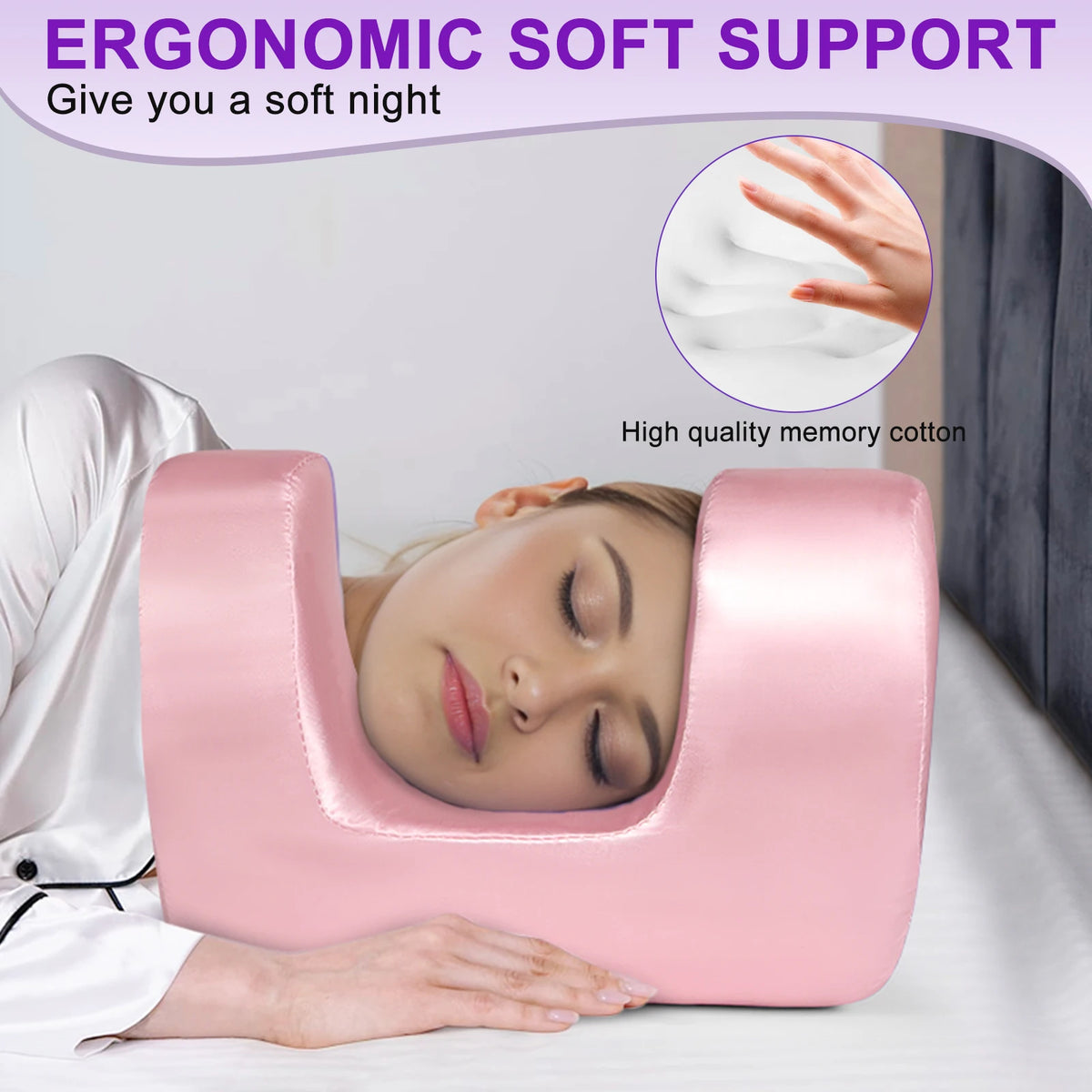 Anti Wrinkle Beauty Pillow Face Support Sleep Pillow Memory Foam Back Side Sleeper Neck Rest Pillow with Pillowcase GoodSnoze