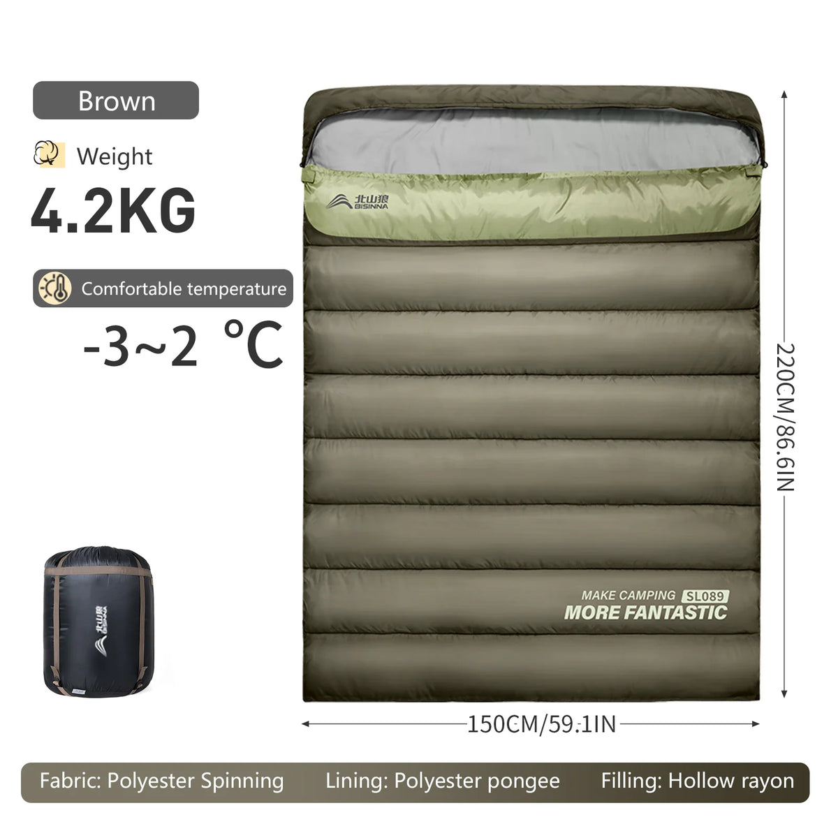 BISINNA 2 Person Camping Sleeping Bag Four Seasons Portable Winter Sleeping Bag for Outdoor Camp Travel Hiking GoodSnoze
