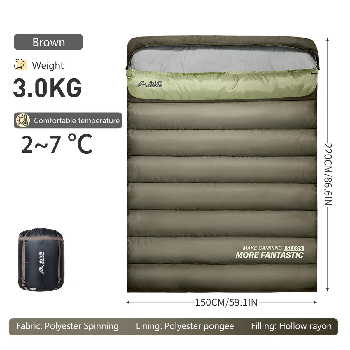 BISINNA 2 Person Camping Sleeping Bag Four Seasons Portable Winter Sleeping Bag for Outdoor Camp Travel Hiking GoodSnoze