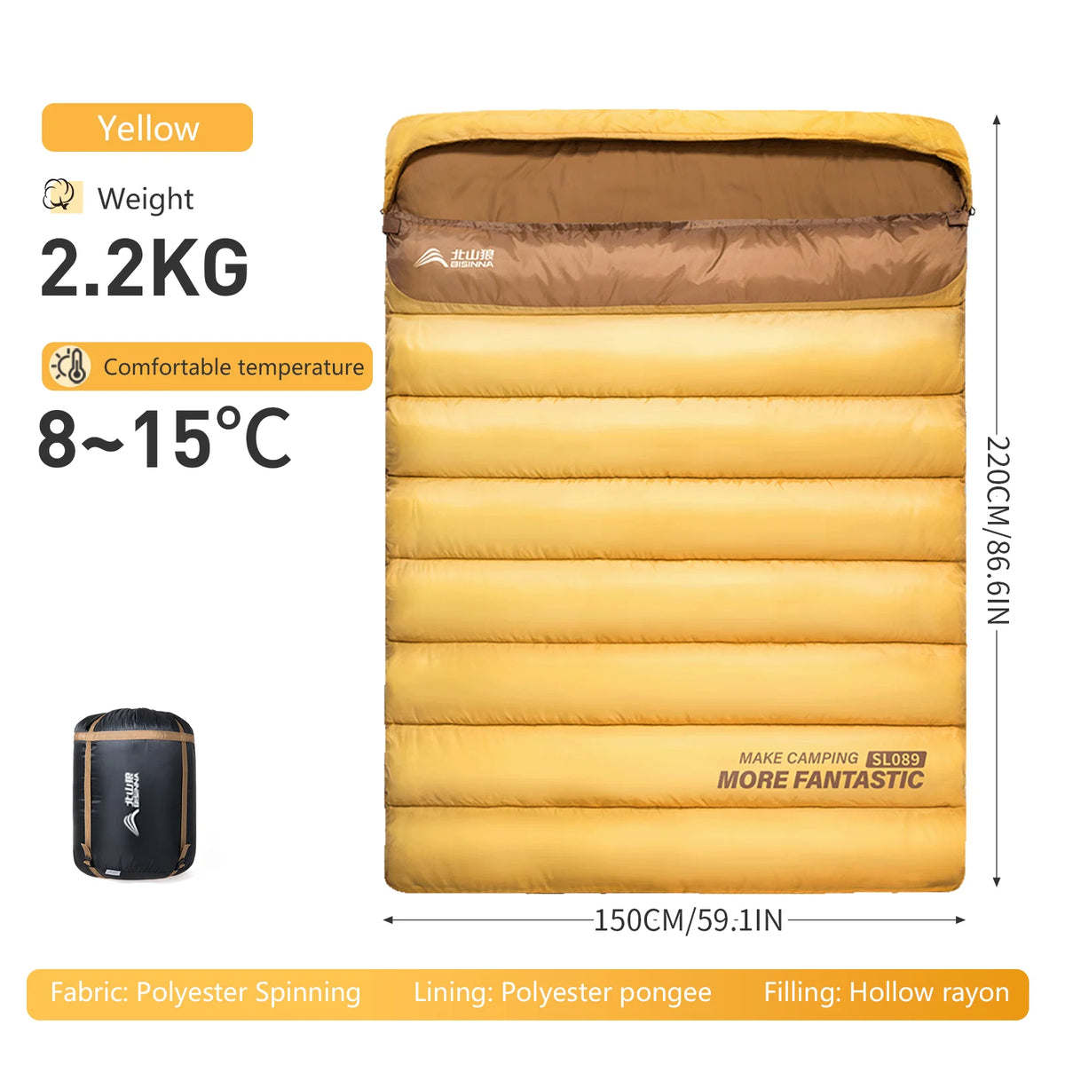 BISINNA 2 Person Camping Sleeping Bag Four Seasons Portable Winter Sleeping Bag for Outdoor Camp Travel Hiking GoodSnoze