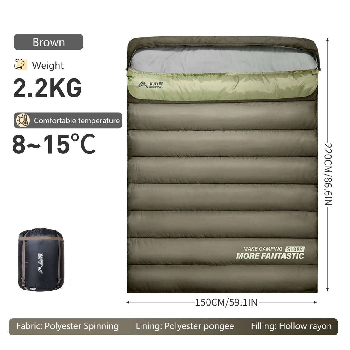 BISINNA 2 Person Camping Sleeping Bag Four Seasons Portable Winter Sleeping Bag for Outdoor Camp Travel Hiking GoodSnoze