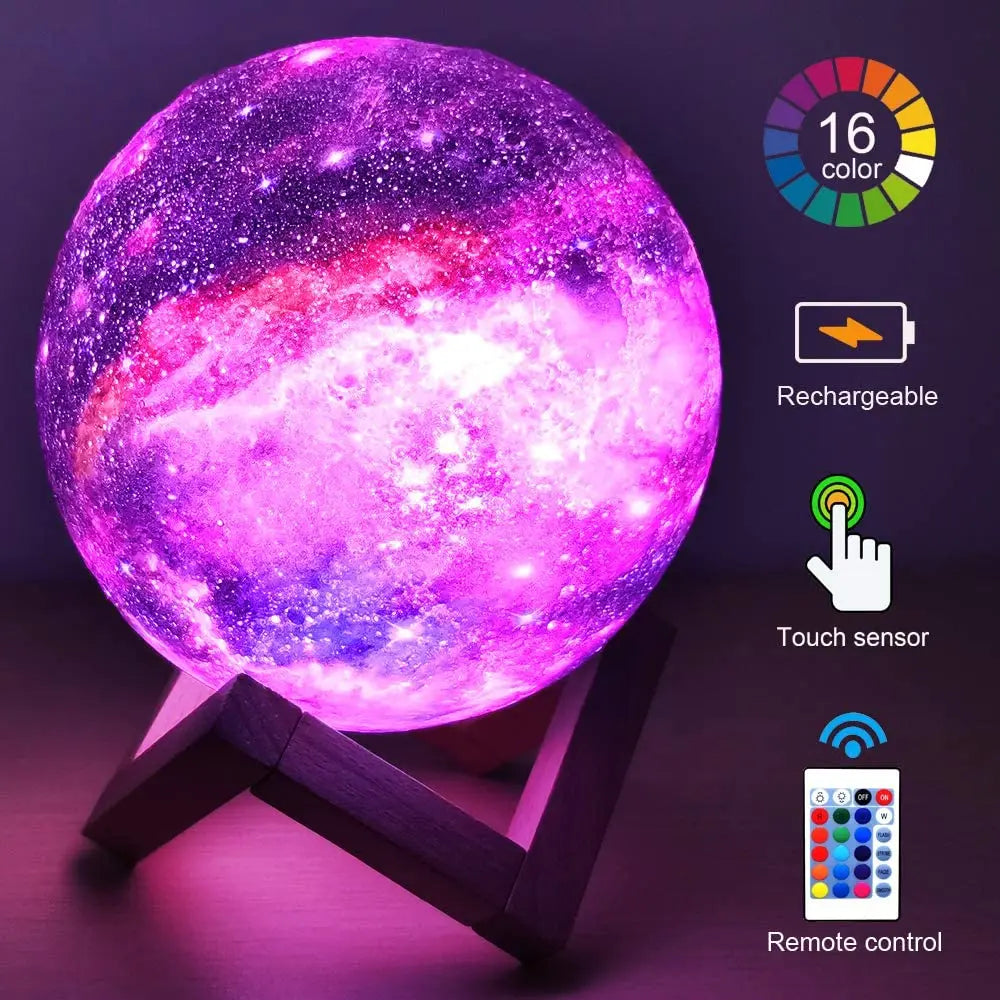 ZK20 3D Printing Moon Lamp Galaxy Moon Light Kids Night Light 16 Color Change Touch Remote Control Galaxy Light GoodSnoze