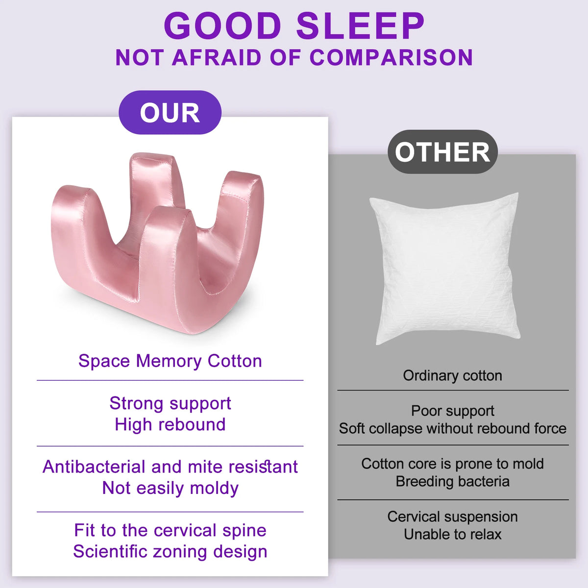 Anti Wrinkle Beauty Pillow Face Support Sleep Pillow Memory Foam Back Side Sleeper Neck Rest Pillow with Pillowcase GoodSnoze
