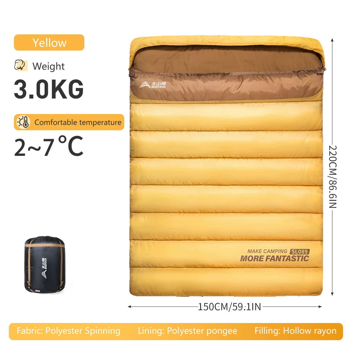 BISINNA 2 Person Camping Sleeping Bag Four Seasons Portable Winter Sleeping Bag for Outdoor Camp Travel Hiking GoodSnoze
