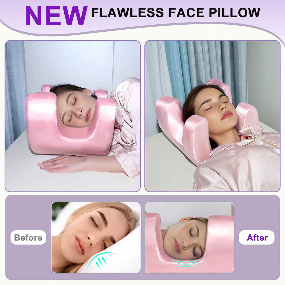 Anti Wrinkle Beauty Pillow Face Support Sleep Pillow Memory Foam Back Side Sleeper Neck Rest Pillow with Pillowcase GoodSnoze